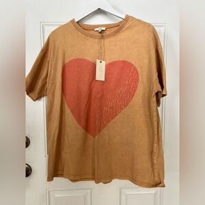 Easel Tan Short Sleeve Tee with Red Heart